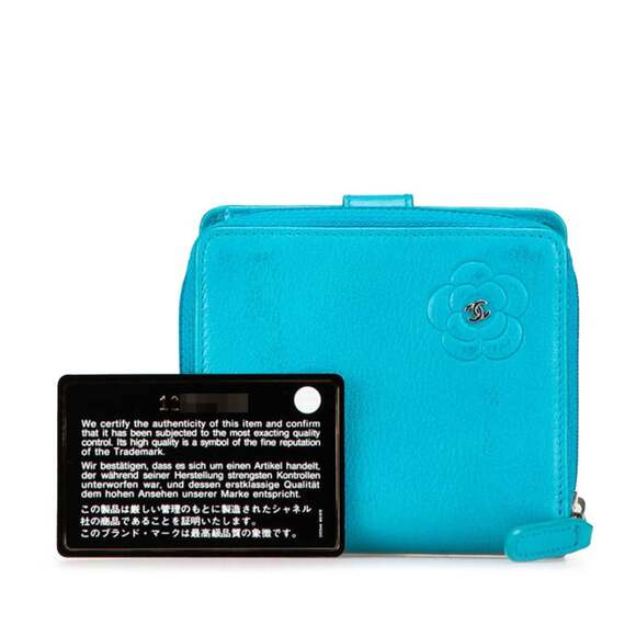 CHANEL Authentic Blue Lambskin Leather Logo Wallet - Picture 13 of 14